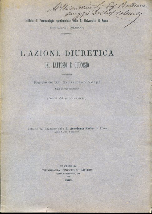 L'azione diuretica del lattosio e glucosio. Ricerche (Present. dal socio …