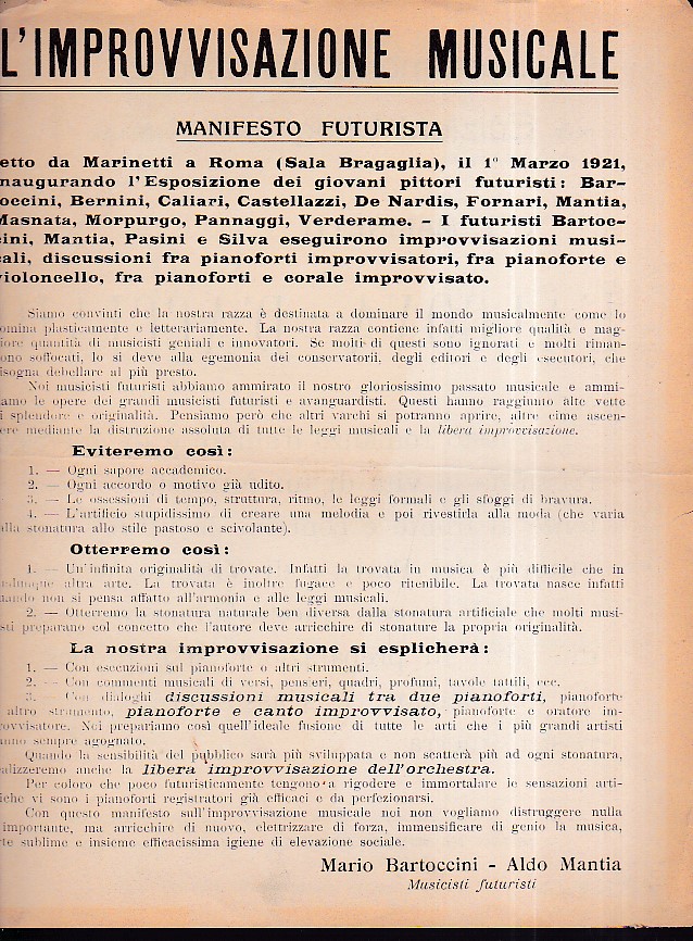 L 'improvvisazione musicale. Manifesto futurista