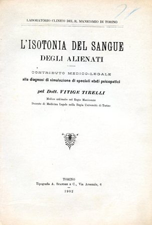 L'isotonia del sangue degli alienati. Contributo medico - legale alla …