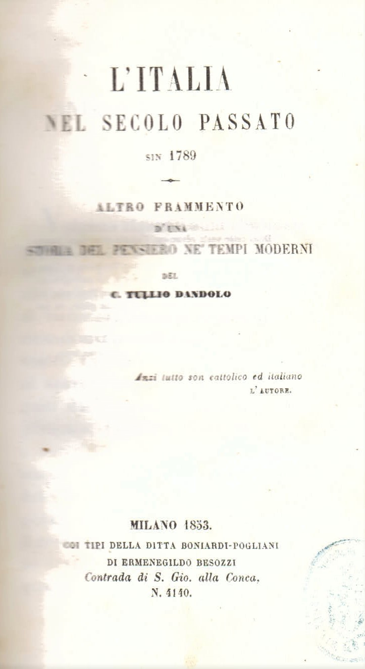 L' Italia nel secolo passato sin 1789. Altro frammento d' …