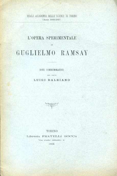 L'opera sperimentale di Guglielmo Ramsay. Note commemorative