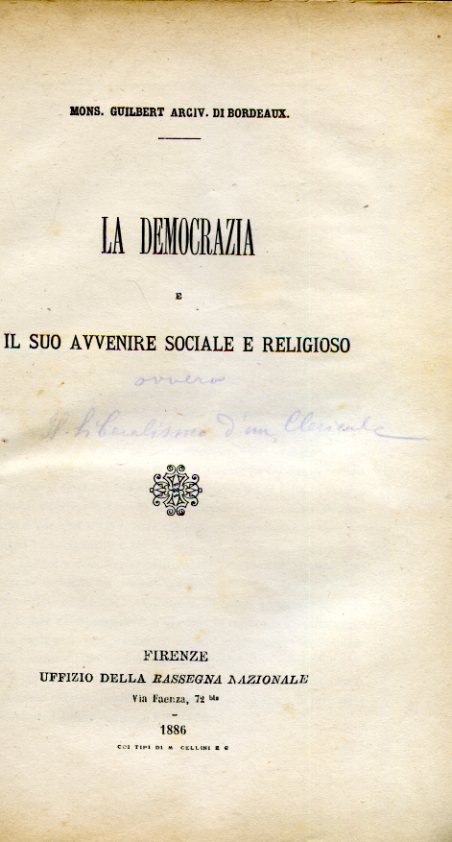 La democrazia e il suo avvenire sociale e religioso