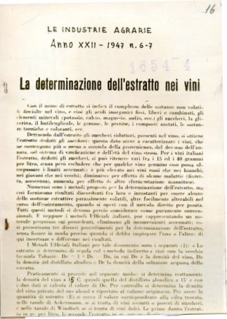 La determinazione dell'estratto nei vini [estratto da Le Industrie Agrarie, …