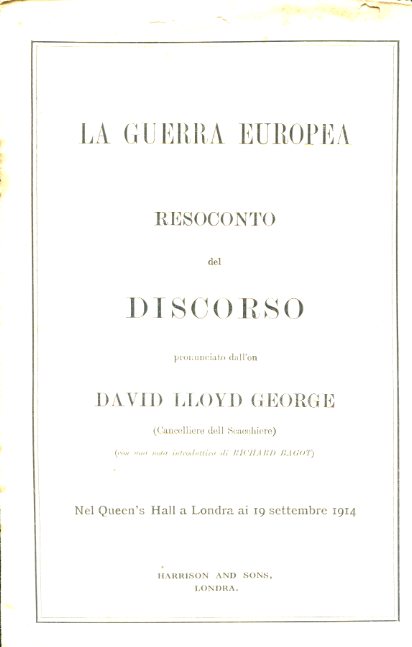 La guerra europea. Resoconto del discorso pronunciato dall'On. David Lloyd …