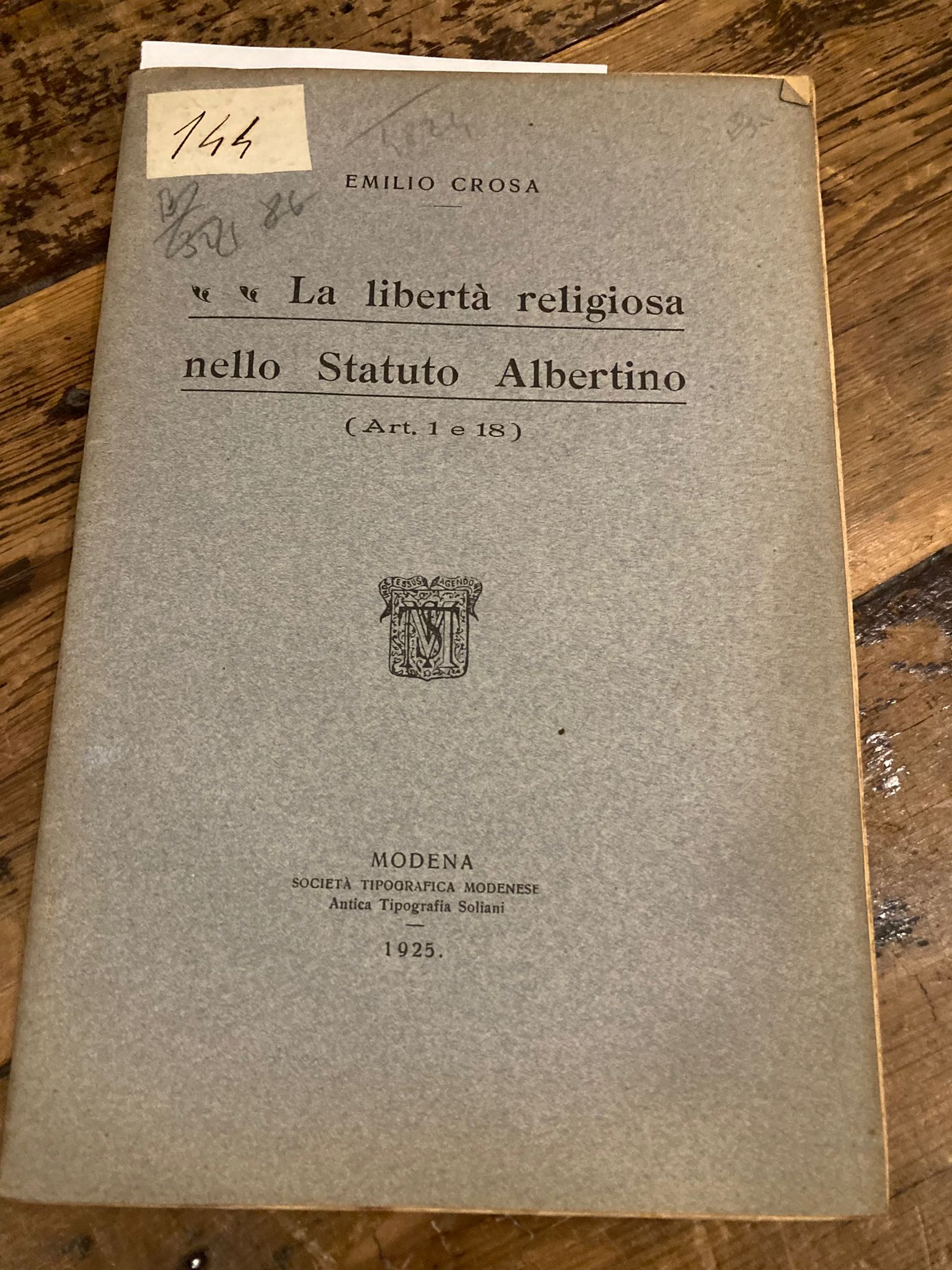 La lìbertà religiosa nello Statuto Albertino (Art. 1 e 18) …