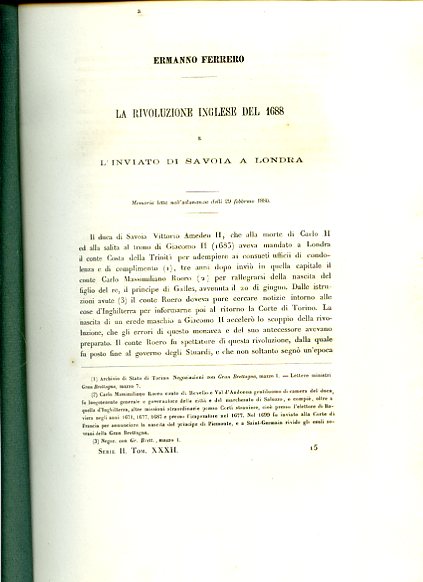 La Rivoluzione Inglese del 1688 e l'inviato di Savoia a …