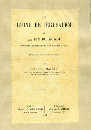 La ruine de Jérusalem et la fin du monde d'après …