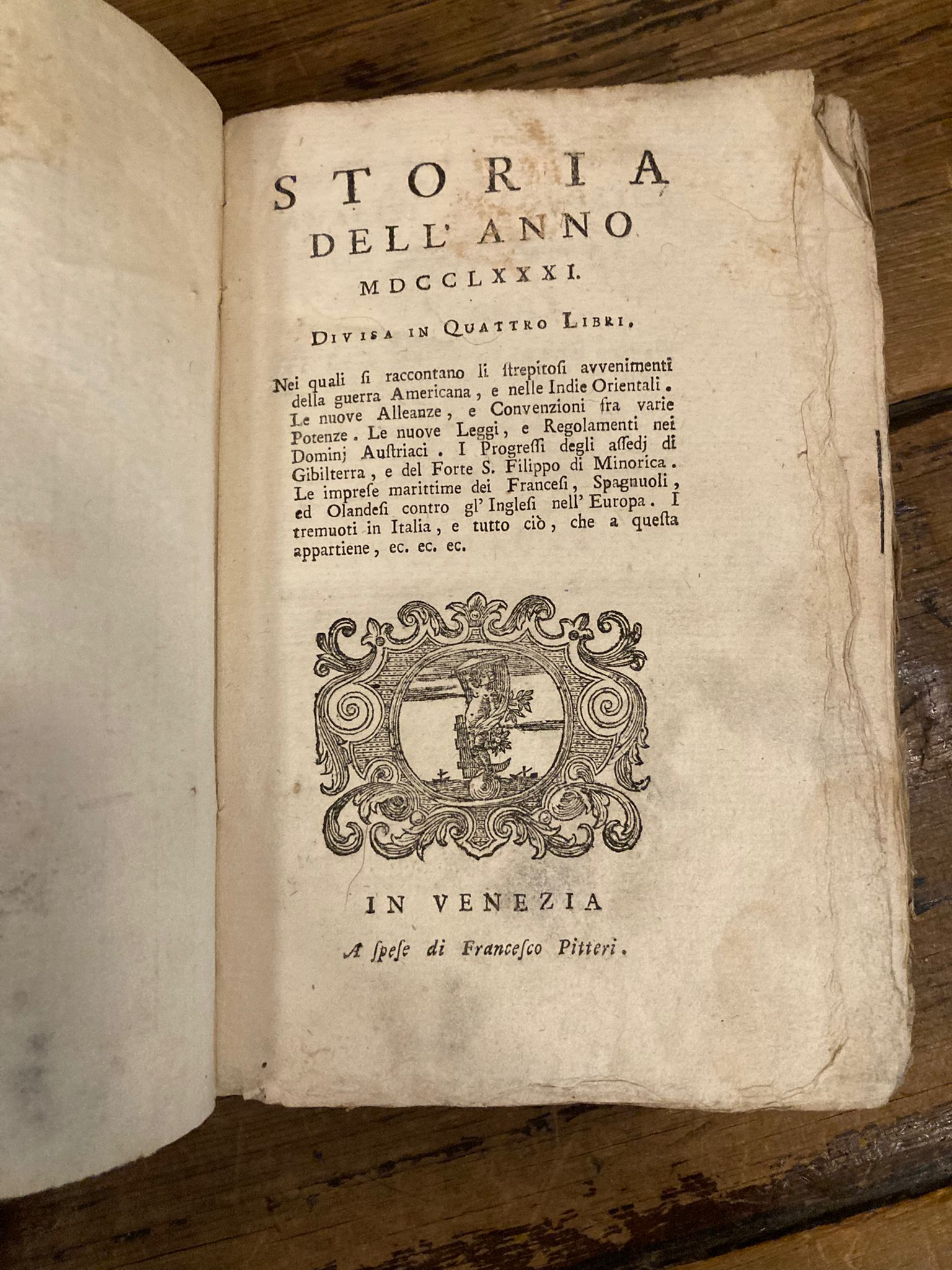 La storia dell' anno 1781. Divisa in quattro libri.