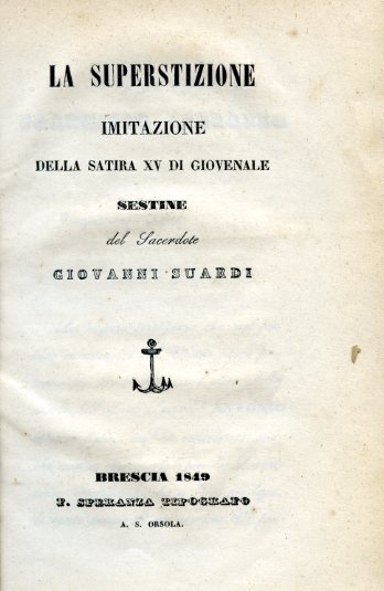 La Superstizione. Imitazione della Satira XV di Giovenale