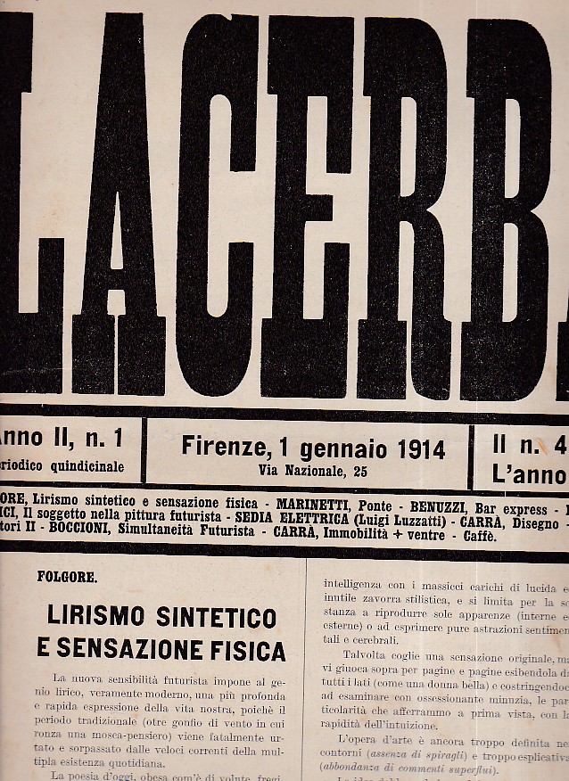 Lacerba. Anno II, n. 1. Firenze, 1 gennaio 1914