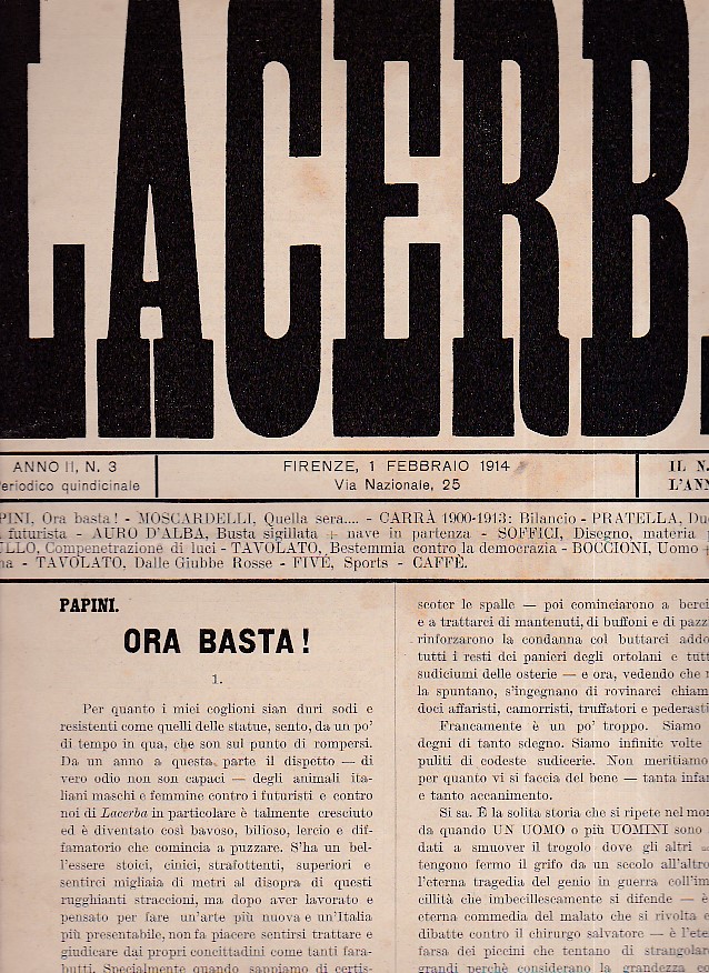 Lacerba. Anno II, n. 3. Firenze, 1 febbraio 1914