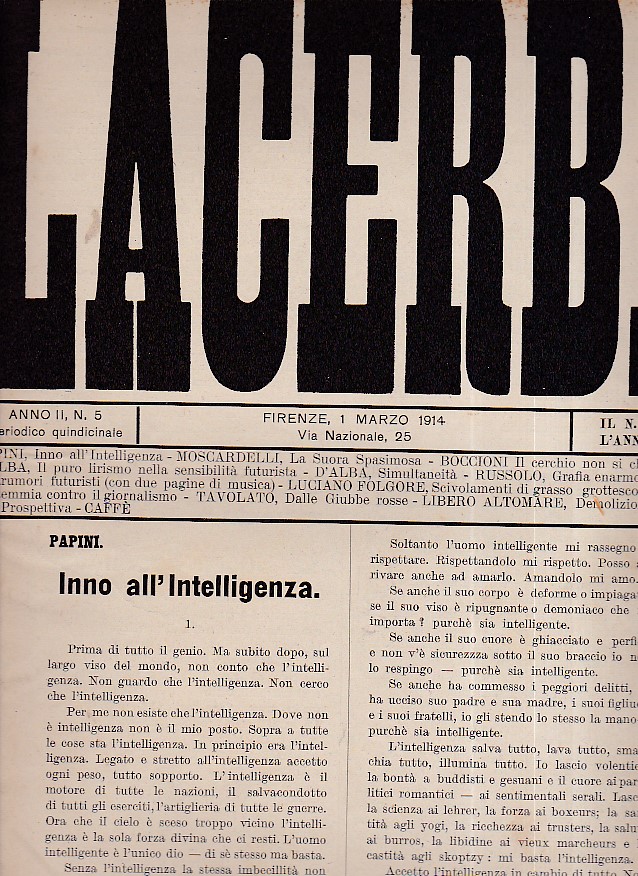 Lacerba. Anno II, n. 5. Firenze, 1 marzo 1914