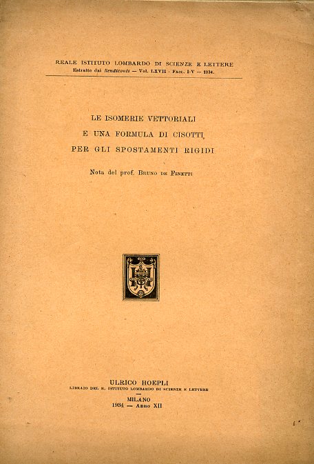 Le isomerie vettoriali e una formula di Cisotti per gli …
