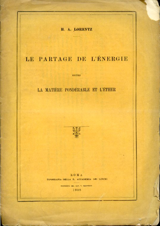 Le partage de l'énergie entre la matière pondérable et l'éther