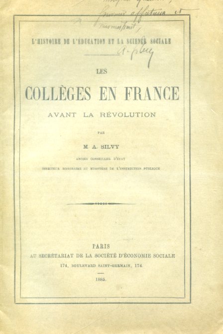 Les Collèges en France avant la Révolution