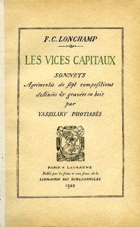 Les vices capitaux. Sonnets agrementés de sept compositions desinées et …