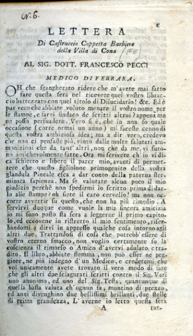 Lettera di Castruccio Coppetta Barbiere della Villa di Cona al …