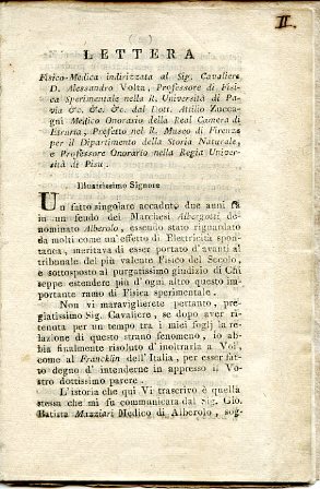 Lettera Fisico - Medica indirizzata al Sig. Cavaliere D. Alessandro …