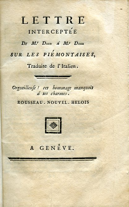 Lettre interceptée de M.r D*** à M.e D*** sur les …