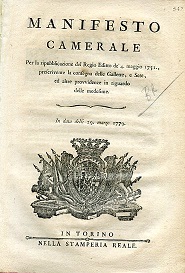 Manifesto camerale per la ripubblicazione del Regio Editto de' 4 …