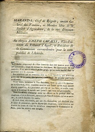 Maranda, Chef de Brigade, ancien Colonel des Vaudois, et membre …
