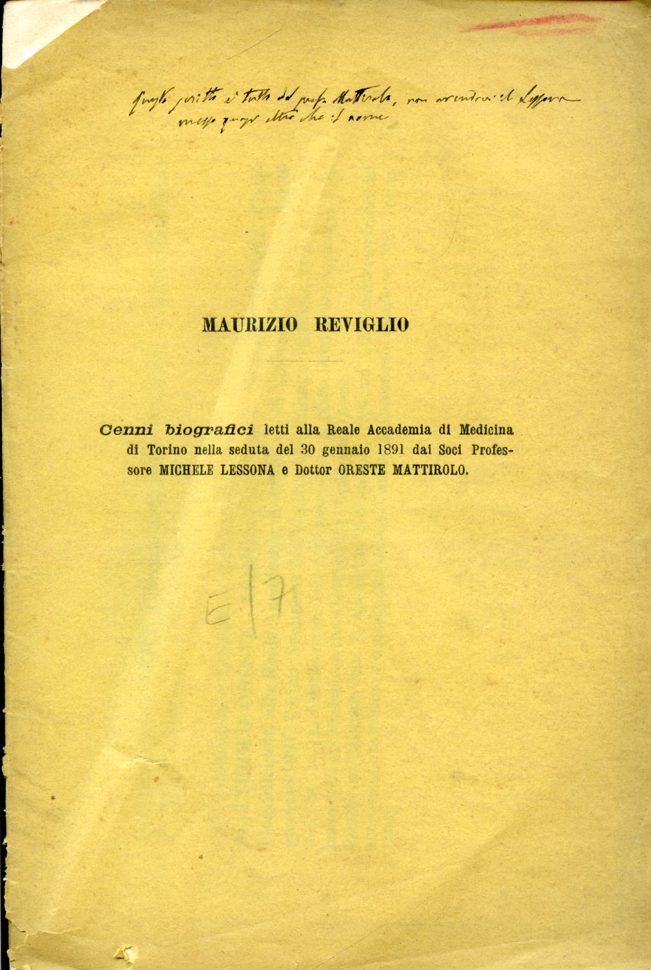 Maurizio Reviglio. Cenni biografici letti alla Reale Accademia di Medicina …