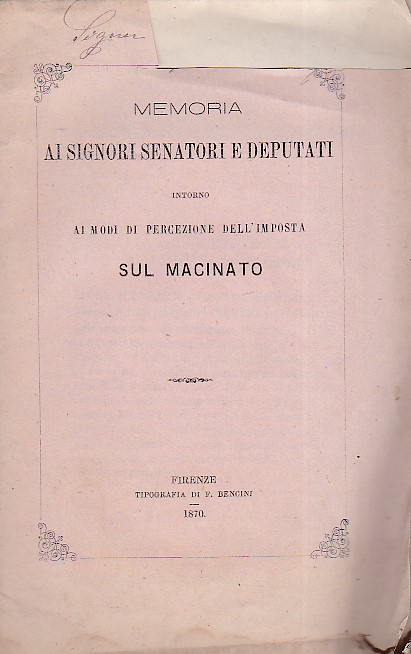 Memoria ai Signori Senatori e Deputati intorno ai modi di …