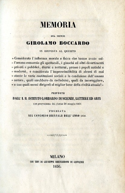 Memoria in risposta al quesito 'Considerata l'influenza morale e fisica …