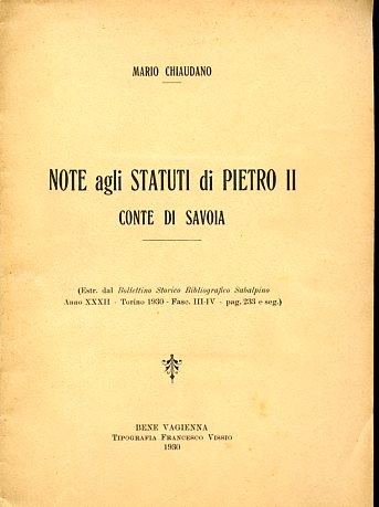 Note agli statuti di Pietro II Conte di Savoia