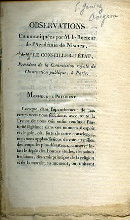 Observations communiquées par M. le Recteur de l'Académie de Nismes, …