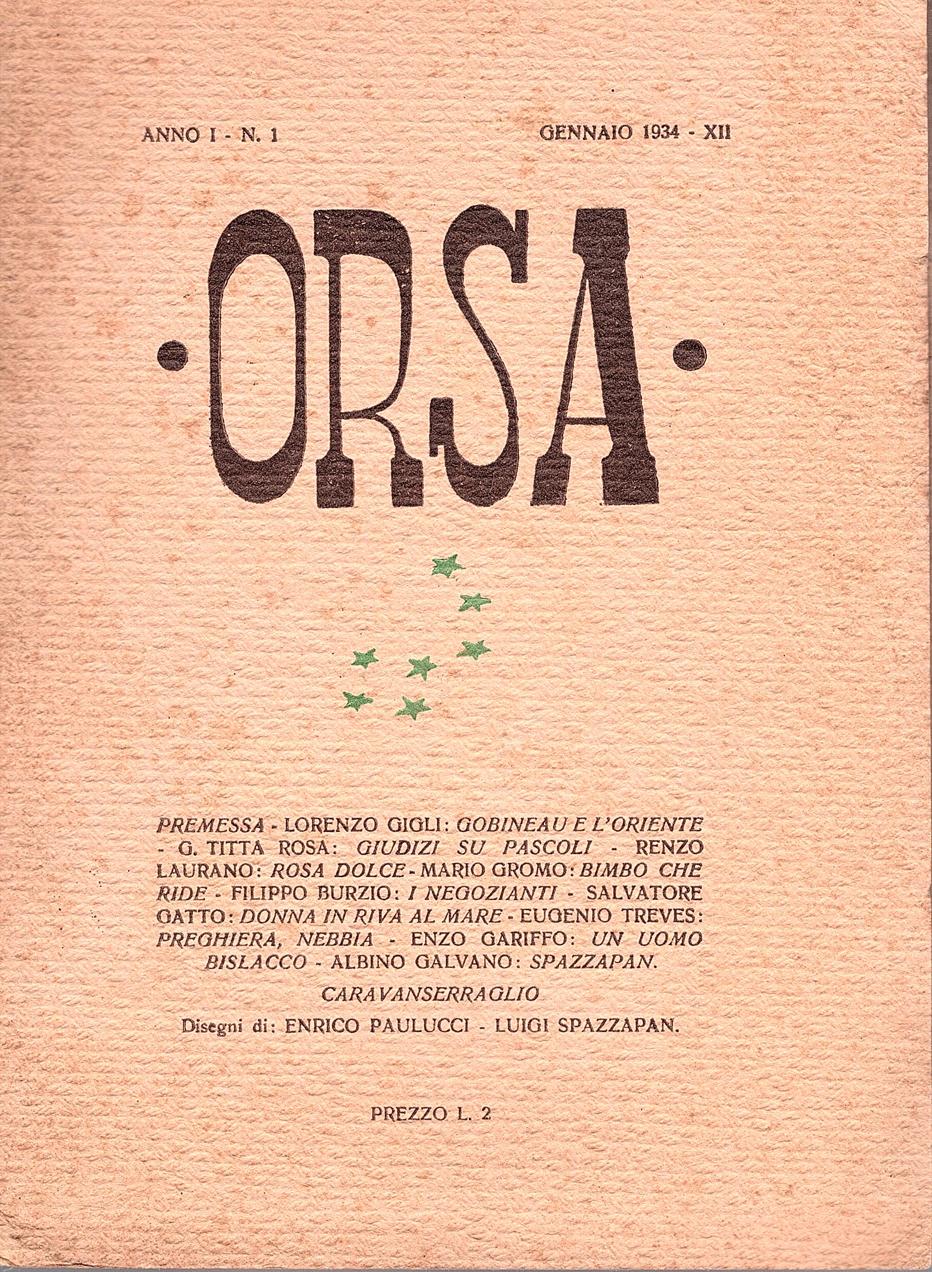 Orsa. Rivista mensile di letteratura e d'arte. Anno I. N. …
