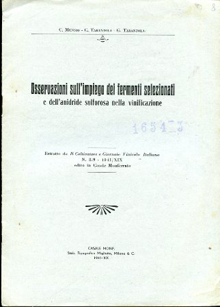 Osservazioni sull'impiego dei fermenti selezionati e dell'anidride solforosa nella vinificazione. …
