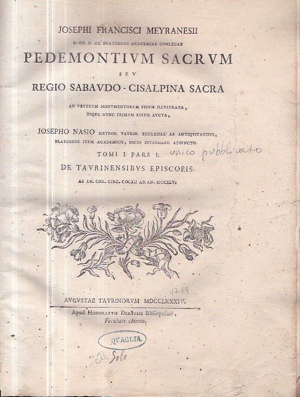 Pedemontium Sacrum seu Regio Sabaudo - Cisalpina sacra ad veterum …
