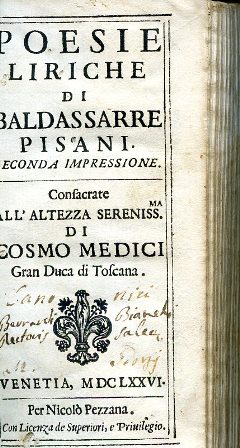 Poesie liriche. Seconda impressione. Consacrate all'Altezza Sereniss.ma di Cosmo Medici …