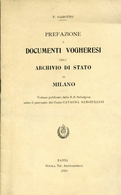 Prefazione a documenti vogheresi dell'Archivio di Stato di Milano. Volume …