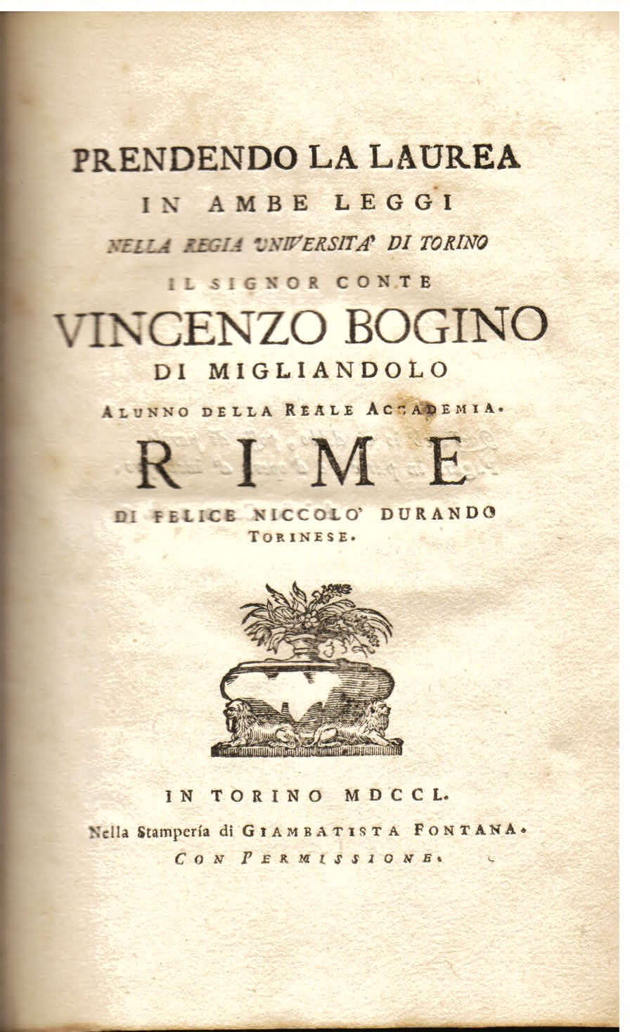 Prendendo la laurea in ambo le leggi il Conte Vincenzo …