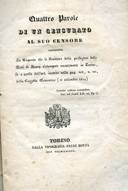 Quattro parole di un censurato al suo censore contenenti la …