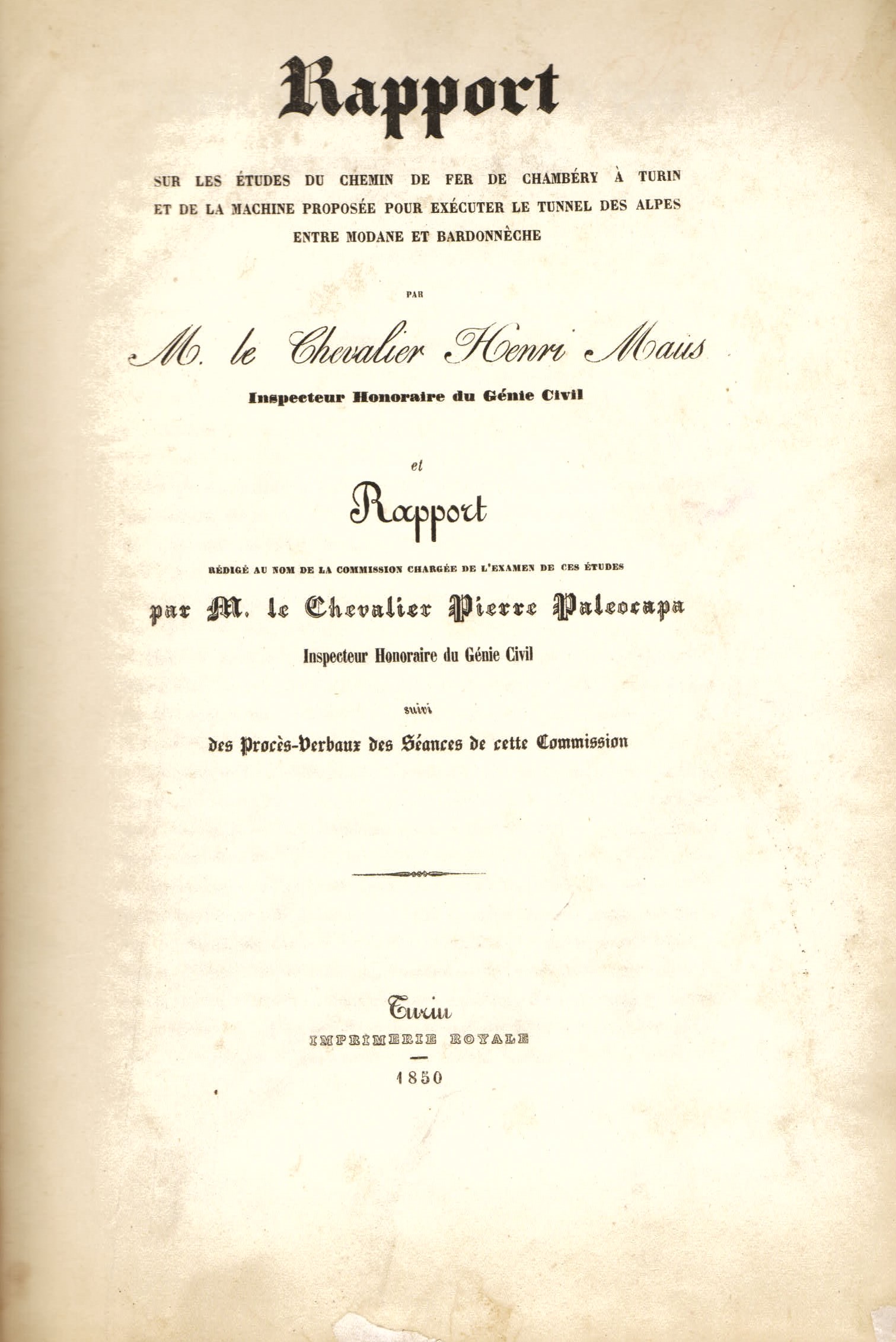 Rapport sur les études du chemin de fer de Chambéry …