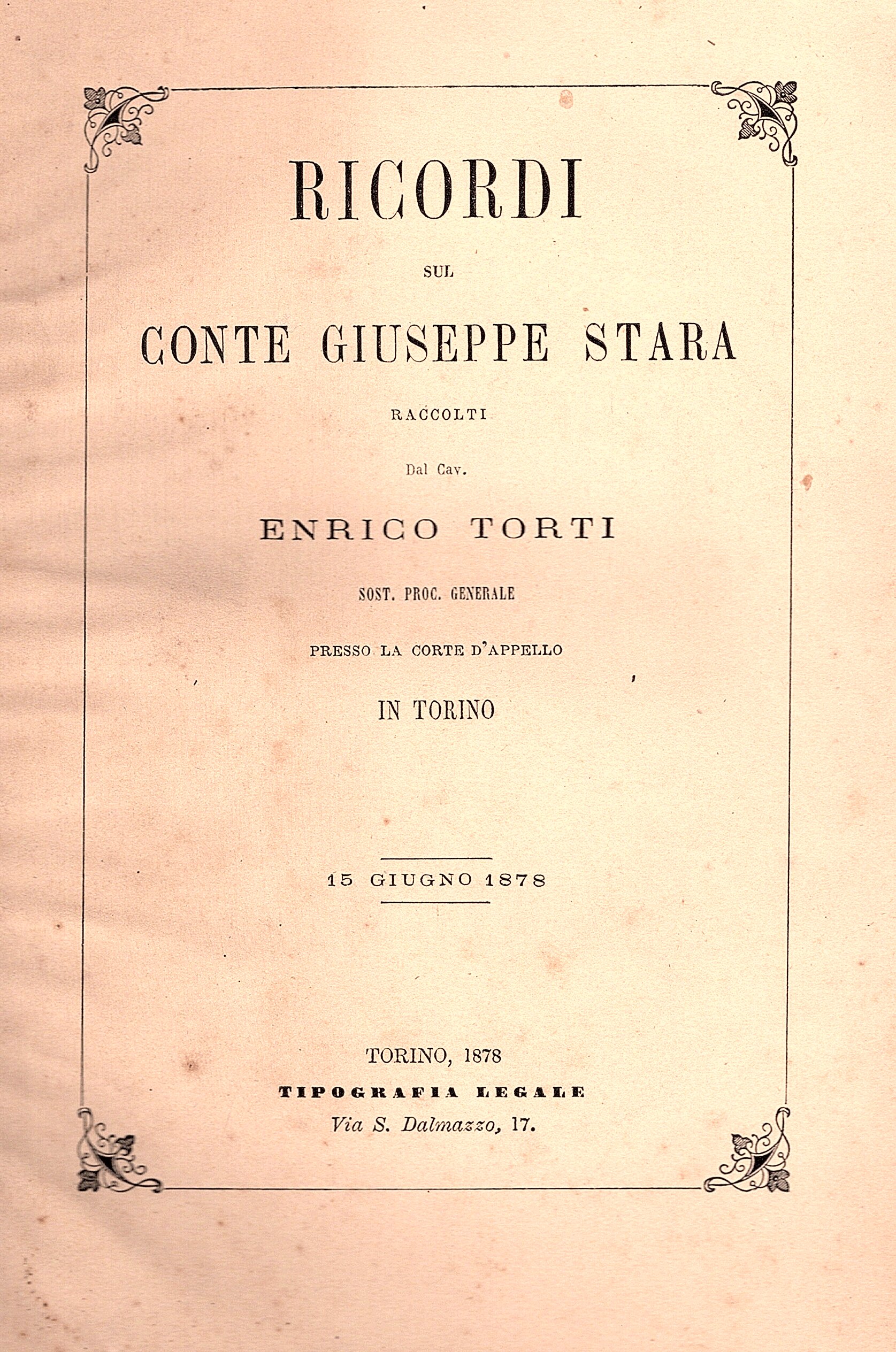 Ricordi del Conte Giuseppe Stara raccolti