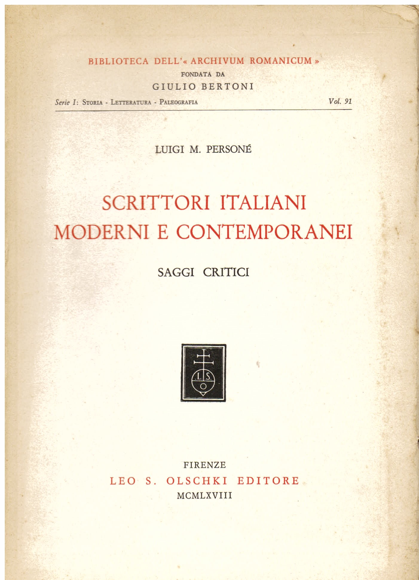 Scrittori italiani moderni e contemporanei. Saggi critici