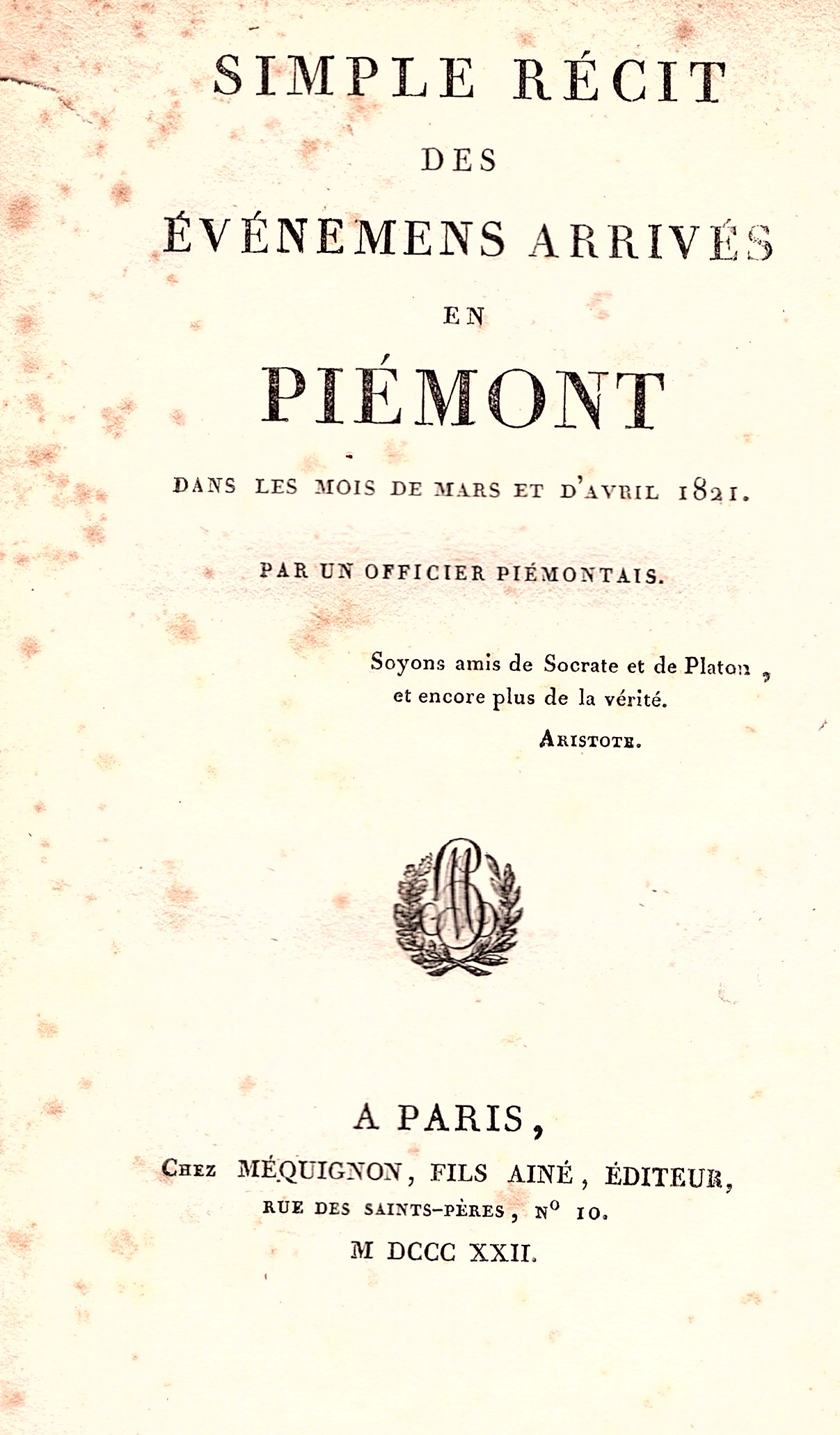 Simple récit des événemens arrivés en Piémont dans les mois …