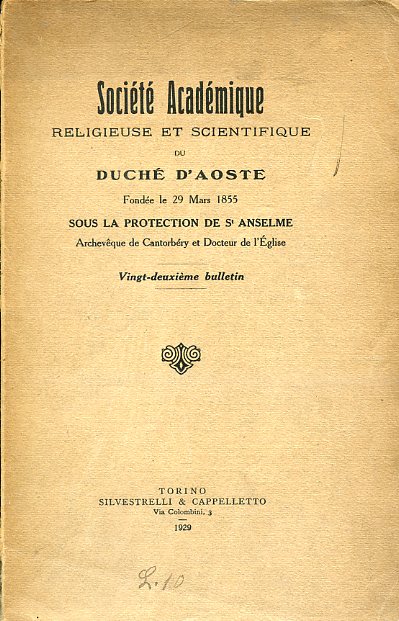 Société Académique Religeuse et Scientifique du Duché d'Aoste fondée le …