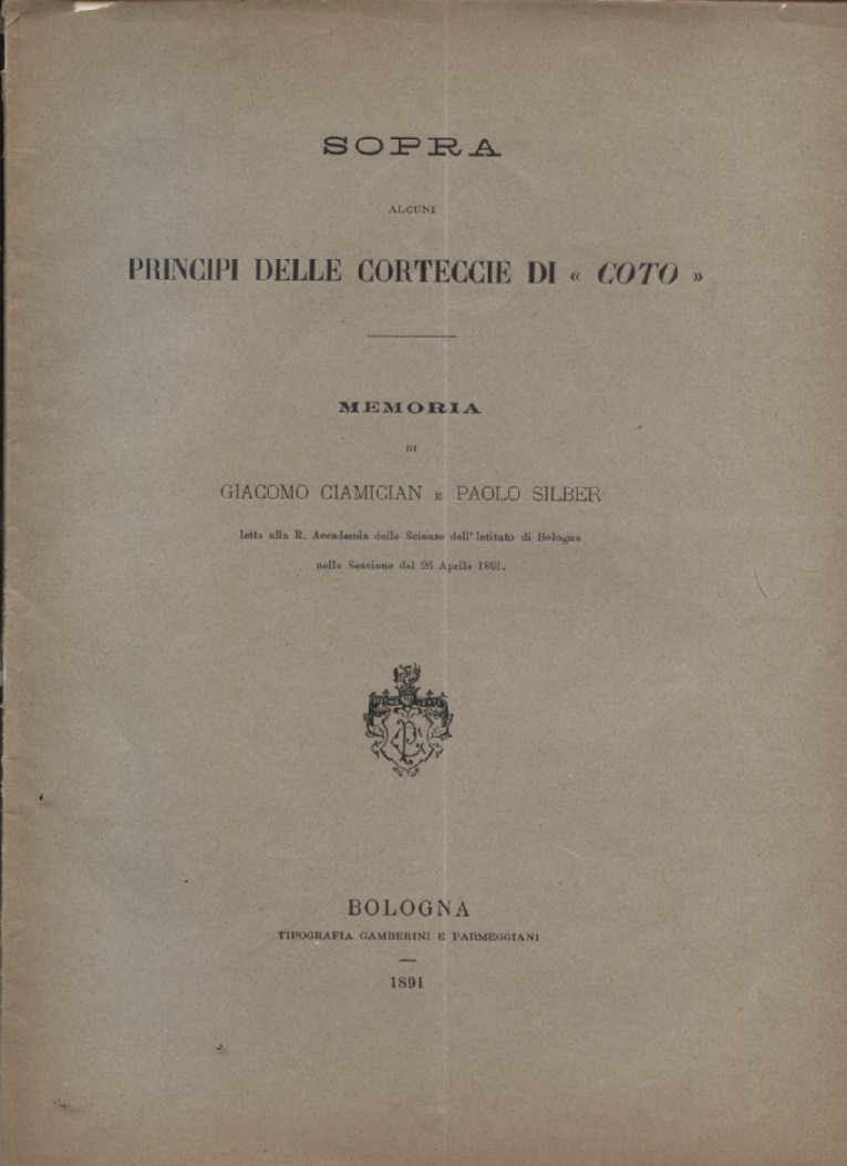 Sopra alcuni principi delle corteccie di 'coto'. Memoria letta alla …