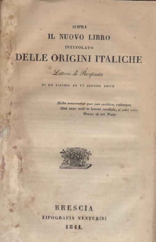 Sopra il nuovo libro intitolato delle origini italiche. Lettera di …