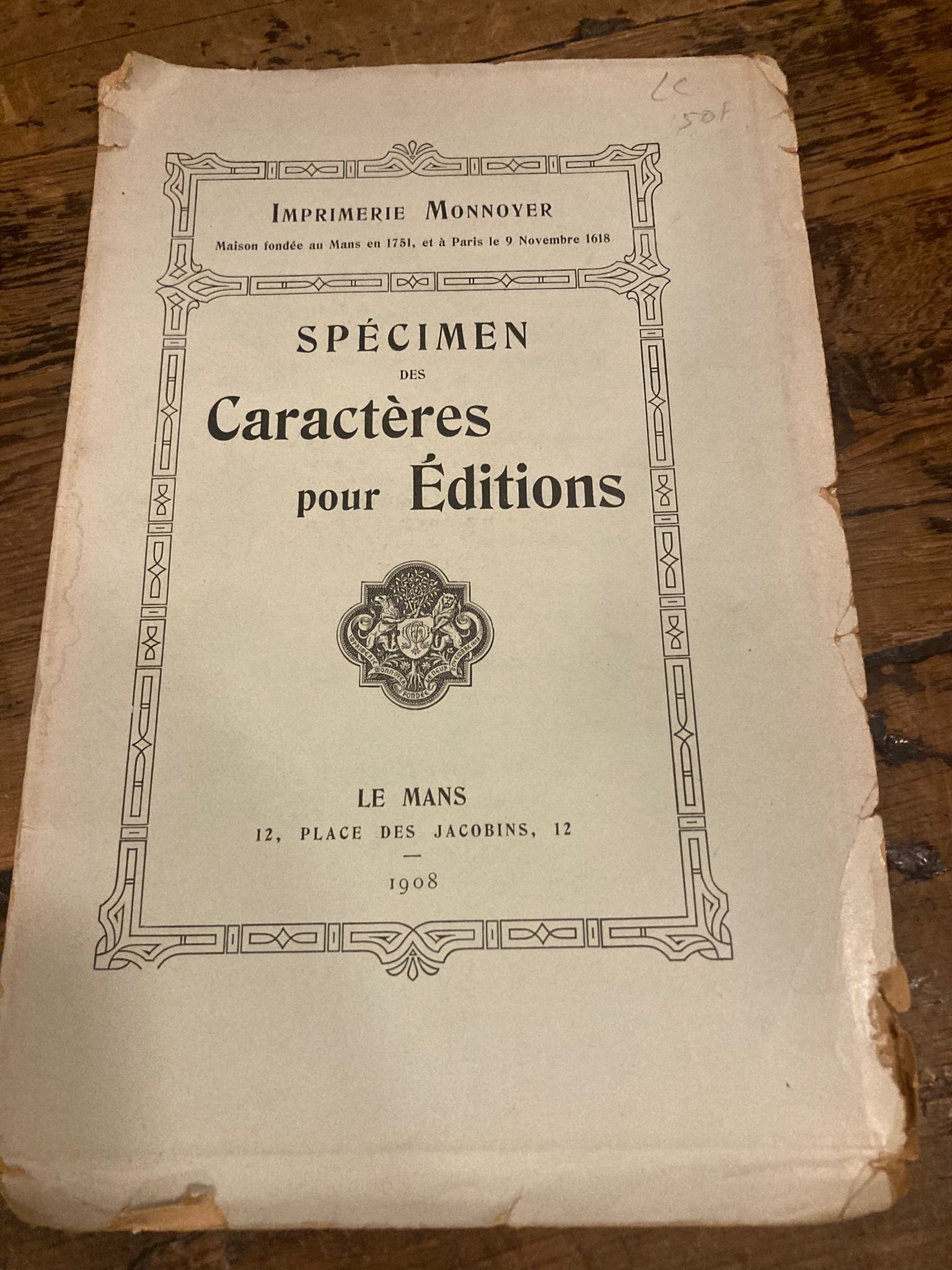 Specimen des Caractères pour Editions de l' Imprimerie Monnoyer