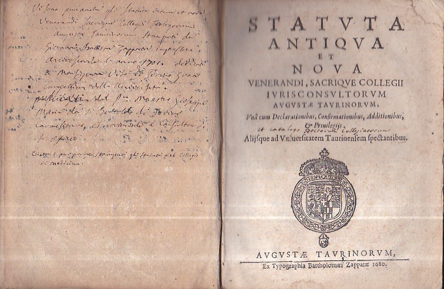 Statuta Antiqua et Nova Venerandi, Sacrique Collegii Iurisconsultorum Augustae Taurinorum, …