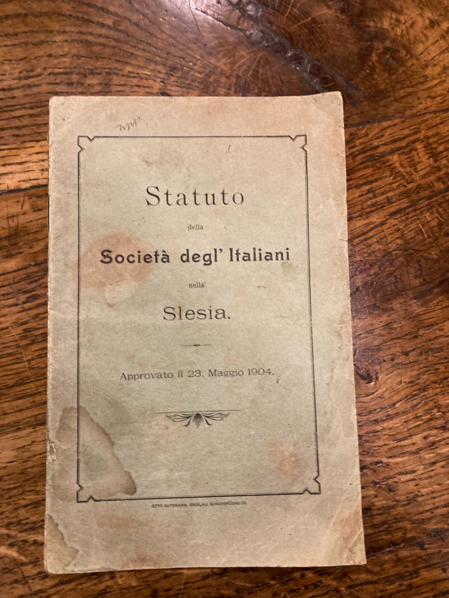 Statuto della Società degl' Italiani in Slesia. Approvato il 23 …