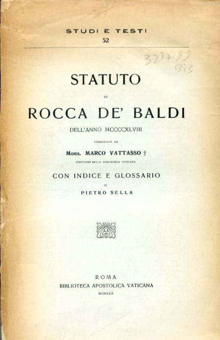 Statuto di Rocca de' Baldi dell'anno MCCCCXLVIII pubblicato da Mons. …