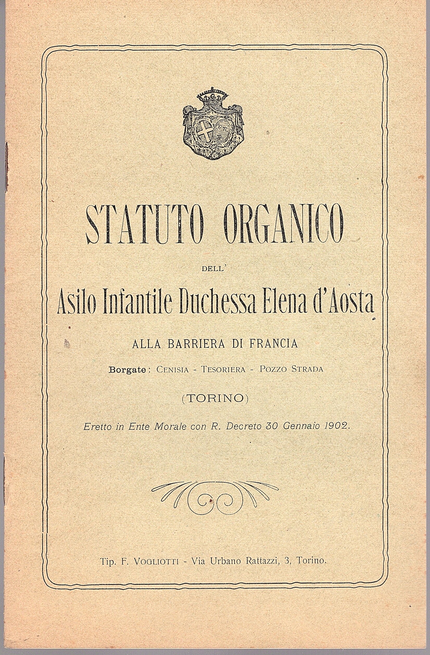 Statuto organico dell' Asilo Infantile Duchessa Elena d' Aosta alla …