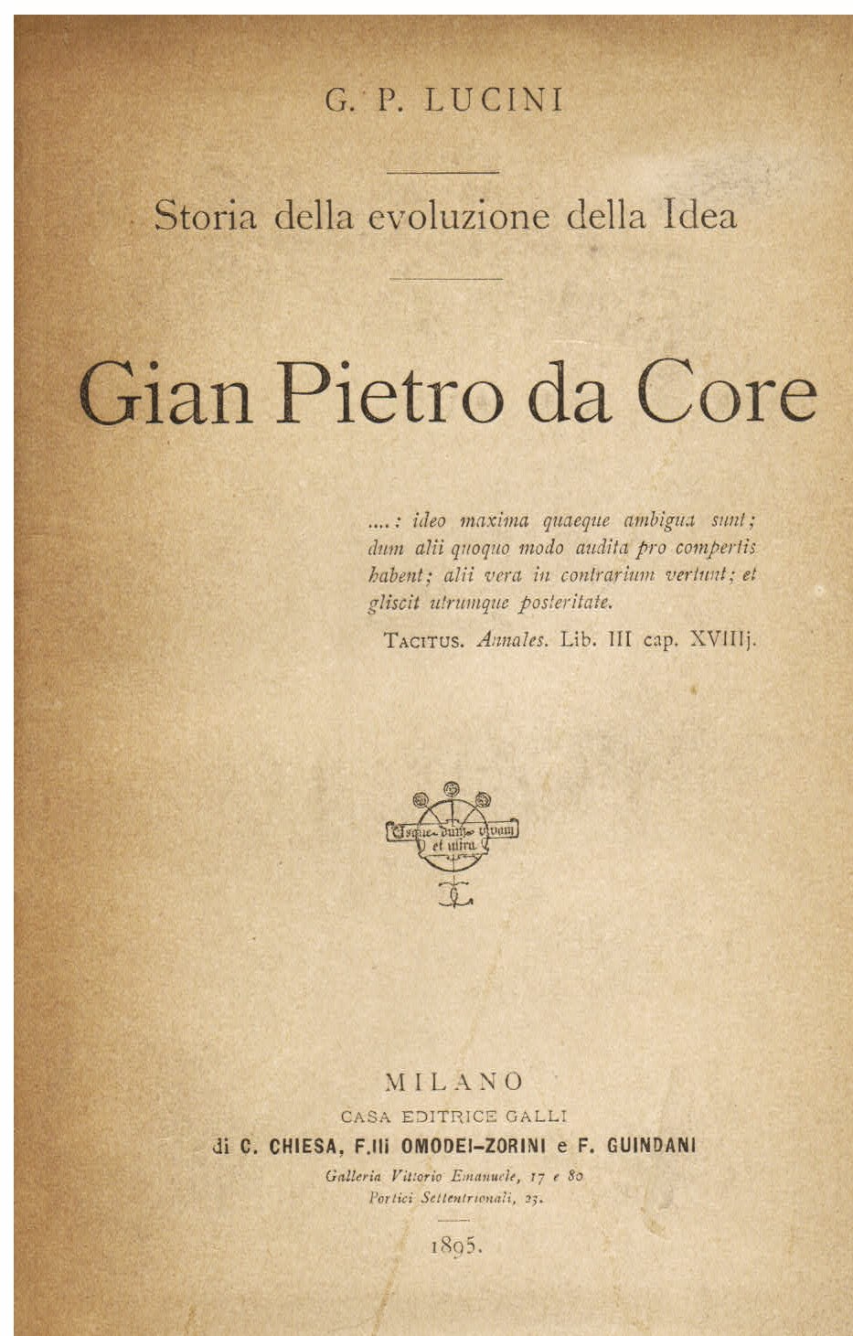 Storia della evoluzione della Idea. Gian Pietro da Core